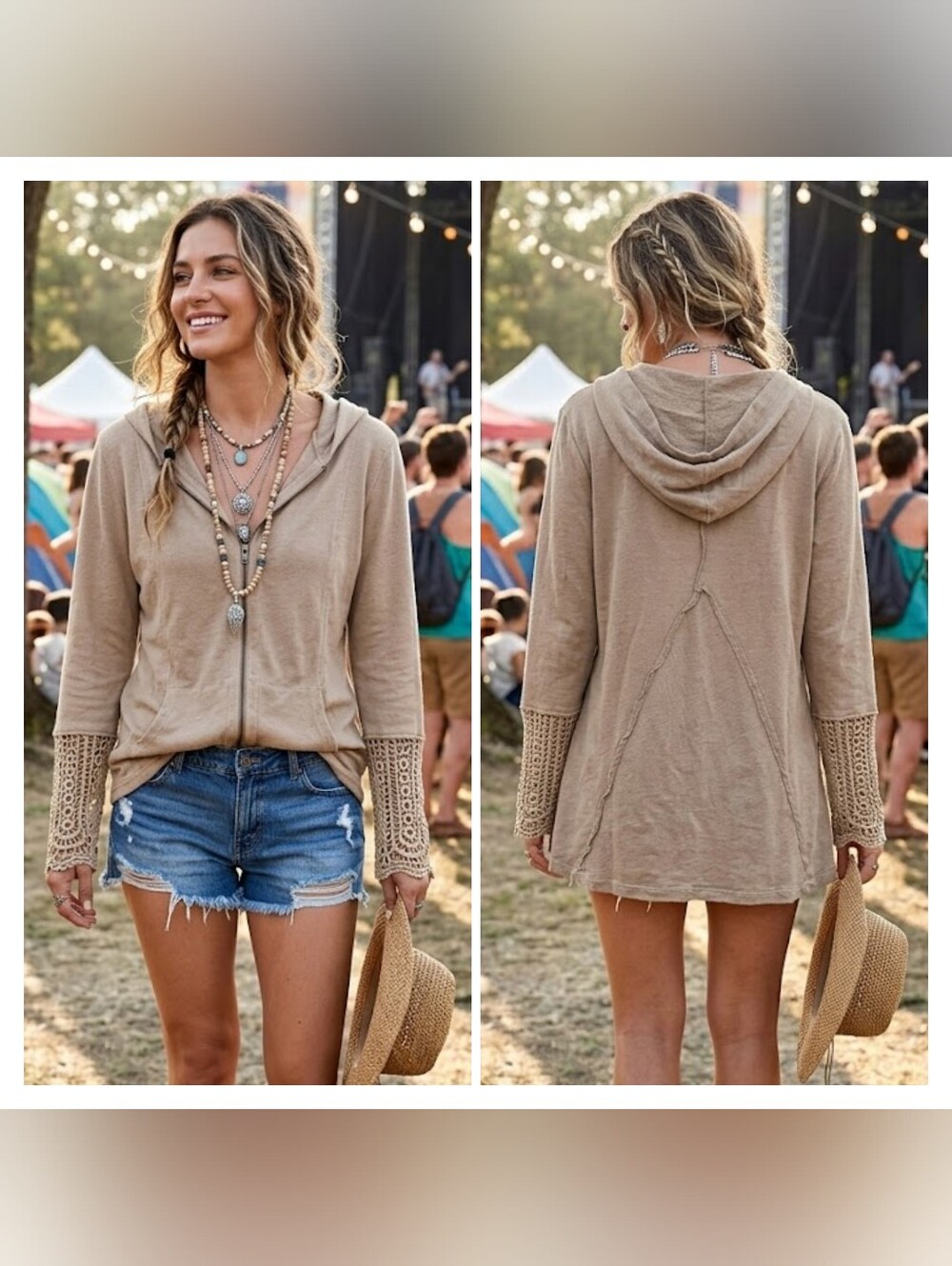 Soft Surroundings Crochet Sleeve Hoodie Size XL